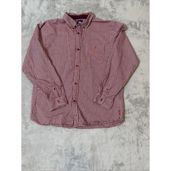 Men’s Stussy Button Up Flannel Shirt Red White Size Medium - Picture 1 of 11